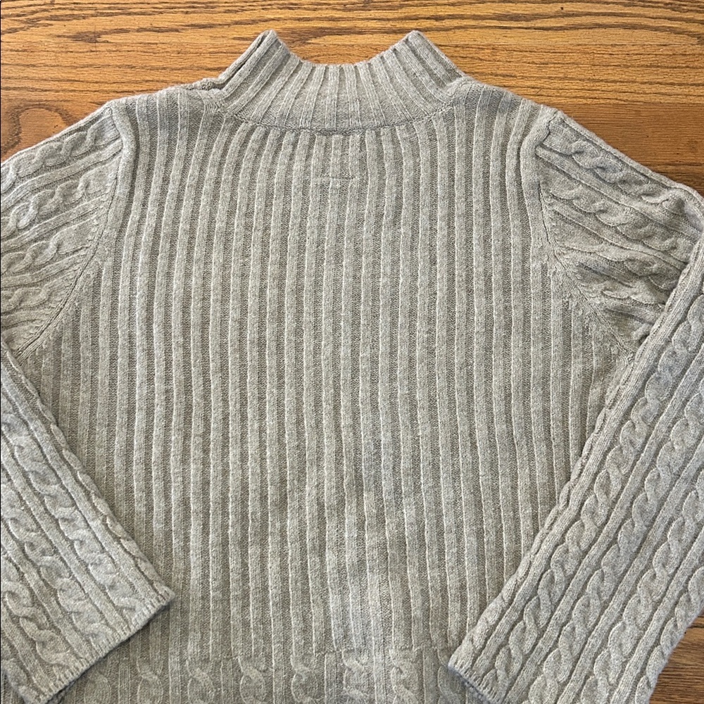 Rain + Rose Sweater Women’s M Tan Cable Knit Wool-Blend Mock Neck Cozy Cropped - Picture 8 of 12